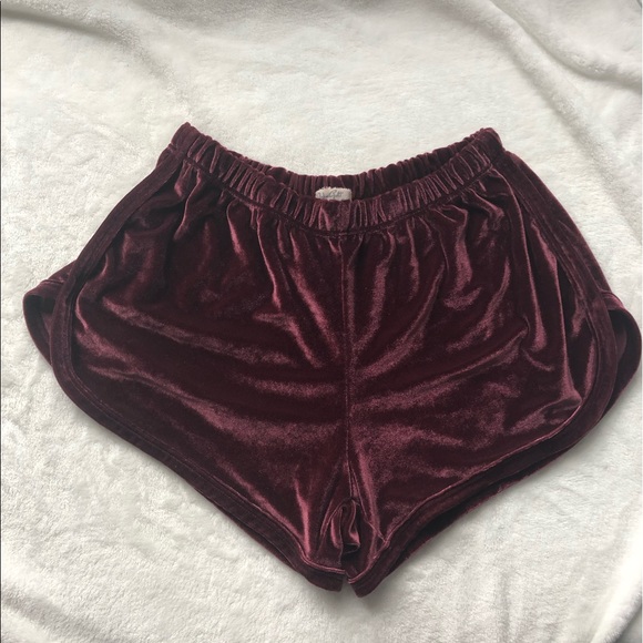 Brandy Melville Other - Brandy Melville Velvet Burgundy Shorts